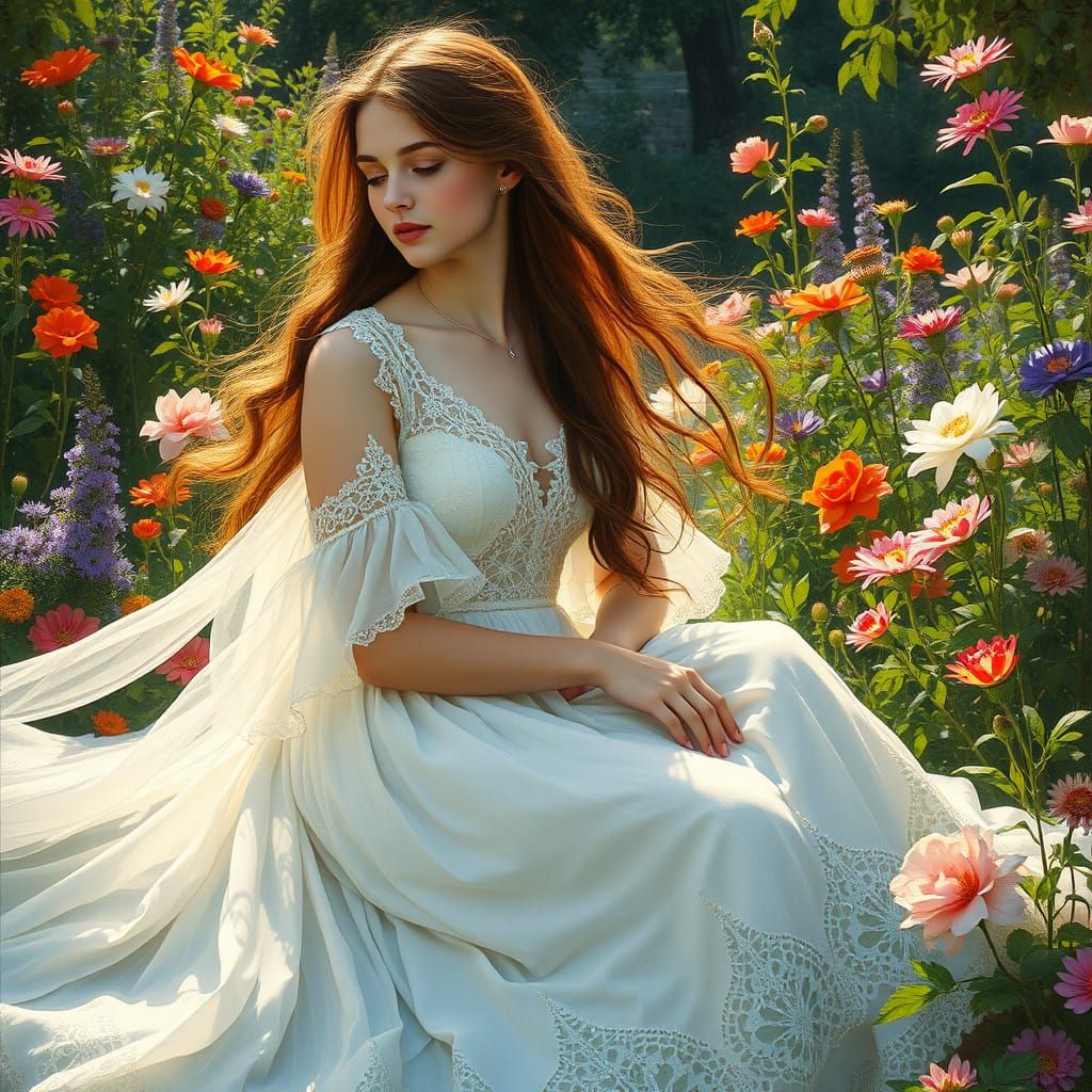Ethereal Serenade: A Young Woman in Pre-Raphaelite Inspired...