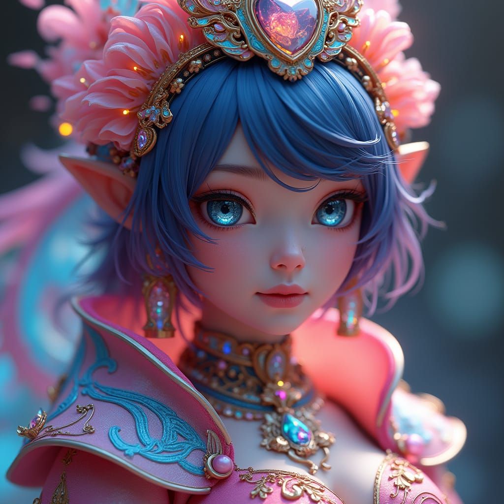 Hyperrealistic Hen in Futuristic Neon Attire