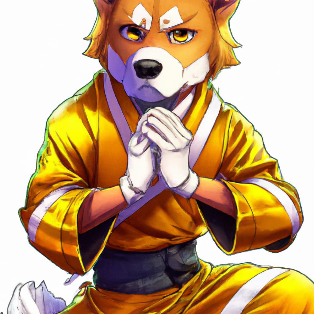 Golden Doge in BJJ Gi, Anime Style