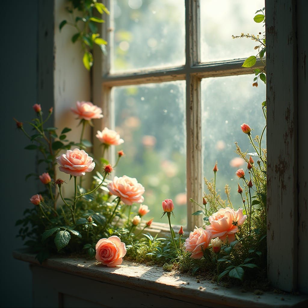Enchanting Crystal Flowers on a Sunlit Windowsill
