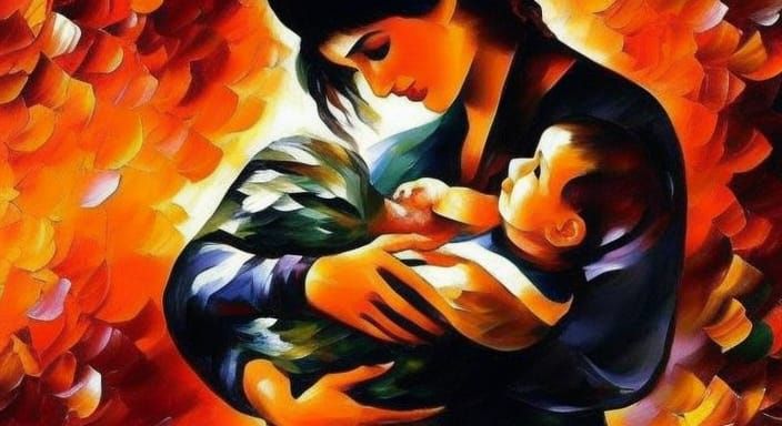 A woman  with her baby in her arms, by Leonid Afremov