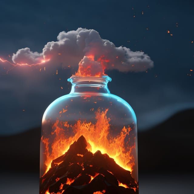 Volcanic Eruption Inside Glass Jar: Epic Concept Art