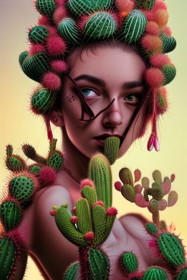 Detailed Cactus Woman Photography in Noir Style