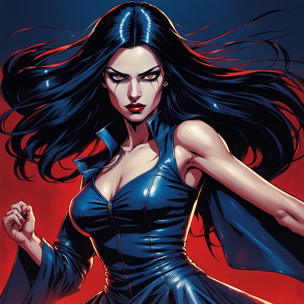 Vampire Woman Dancing in Club as Comic Book Art