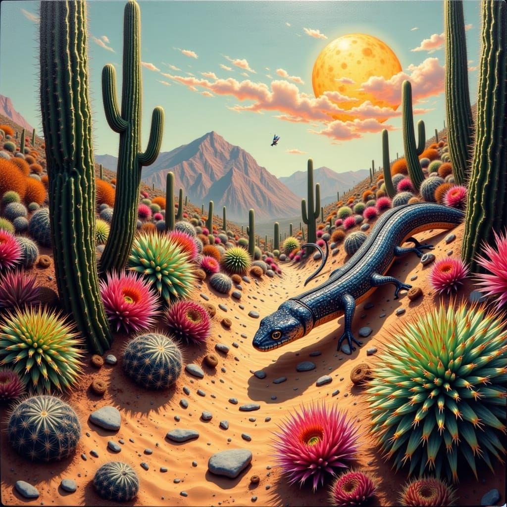 Rattlesnake in Desert, Impasto Oil Painting