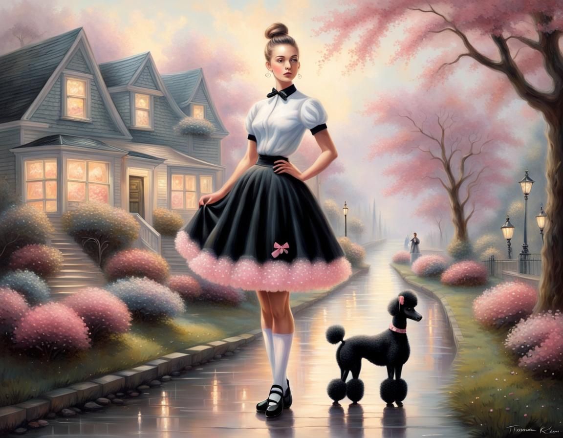 Girl with Poodle Skirt in Kinkade Style
