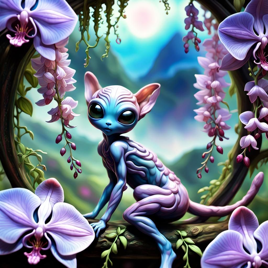 Alien Orchid Village with Ethereal Pets in 3D