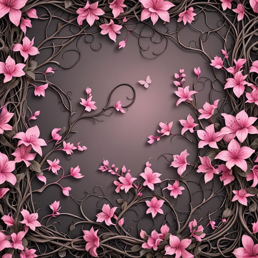 Vignette Frame with Vines and Pink Azaleas