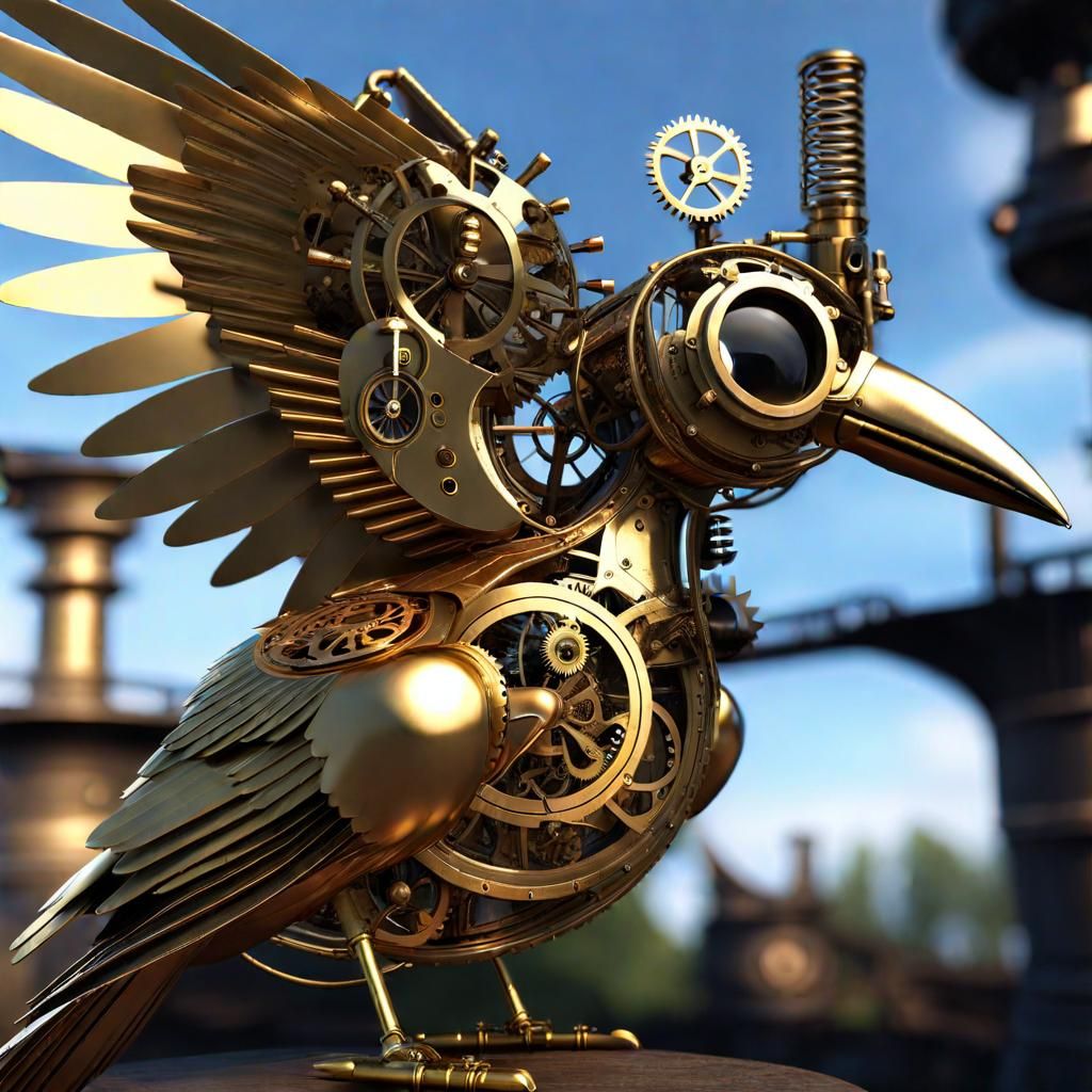 Steampunk Clockwork Bird Soaring Over Victorian England