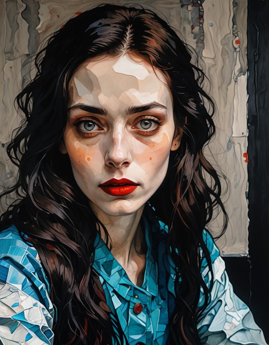 Elegant Goth Girl Portrait in Impasto Style