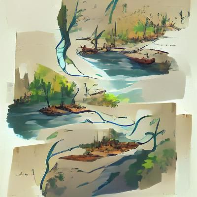 River Scene in Sketch Style