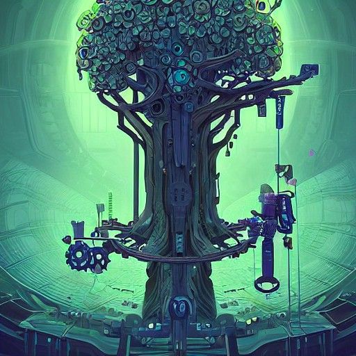 Isometric Tree Mech Cyborg Concept Art