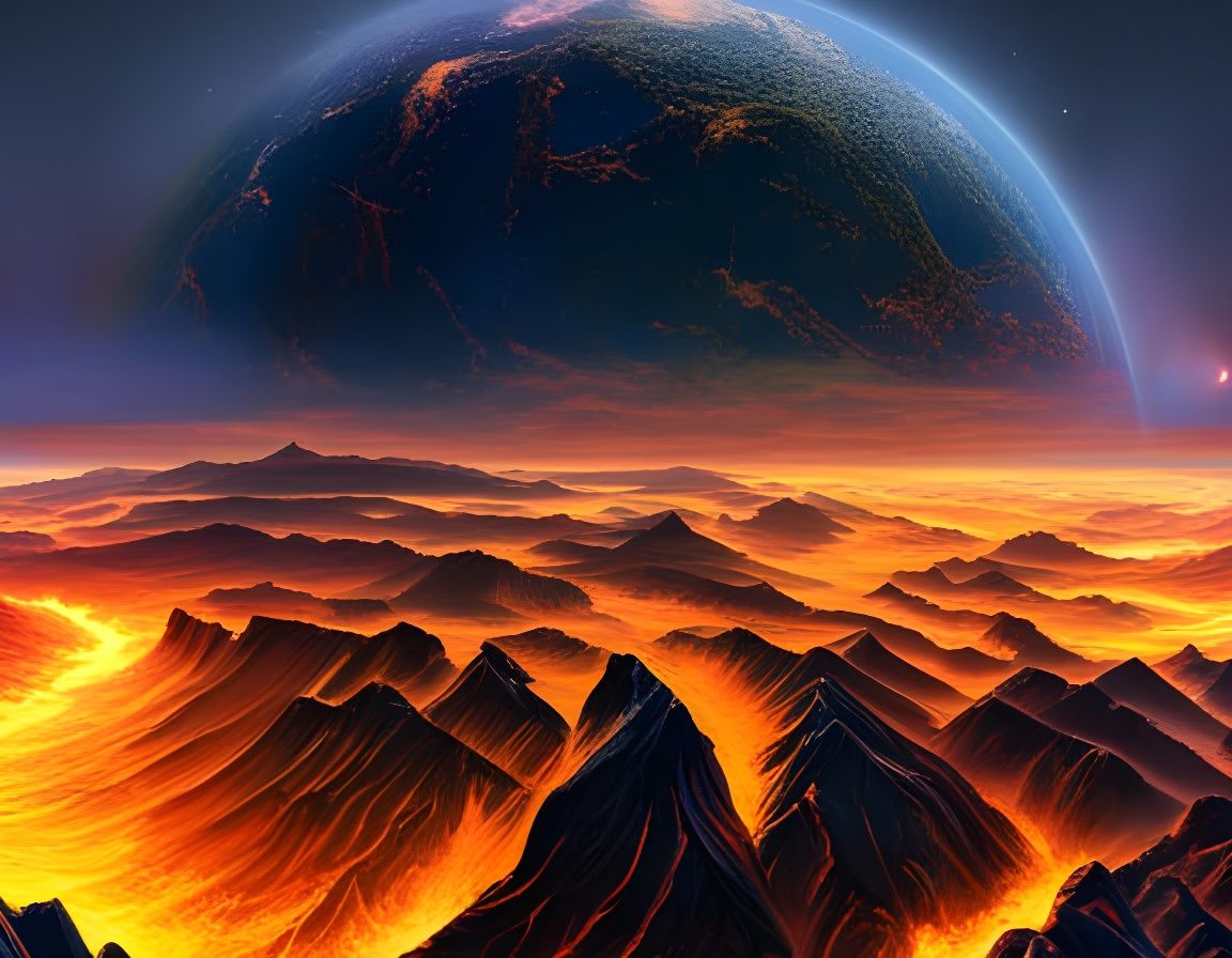 Mystical Fire Planet in Sci-Fi Style