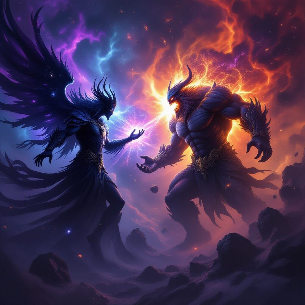 Cosmic Battle: God of Darkness vs. God of Destruction