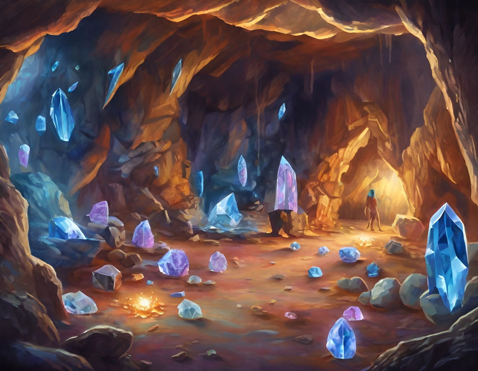 Sparkling Crystal Cave with Caveman Family