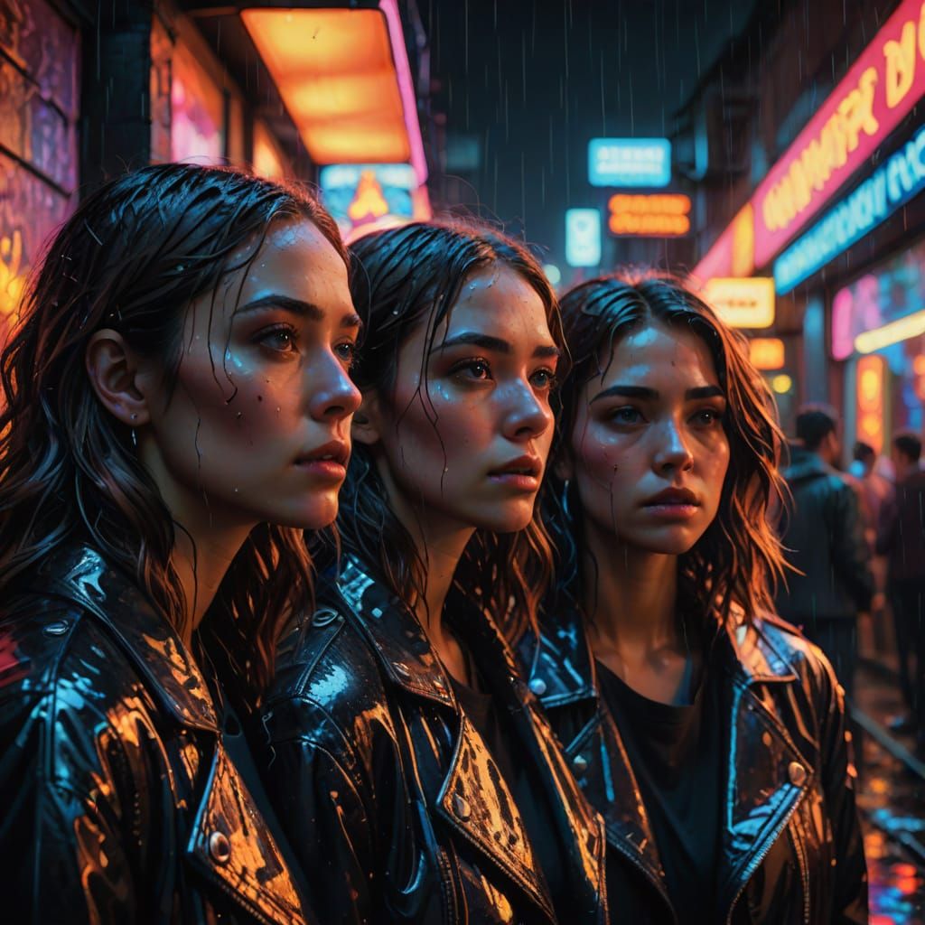 Girls in Line Outside a Nightclub, Captured in Hyperrealisti...