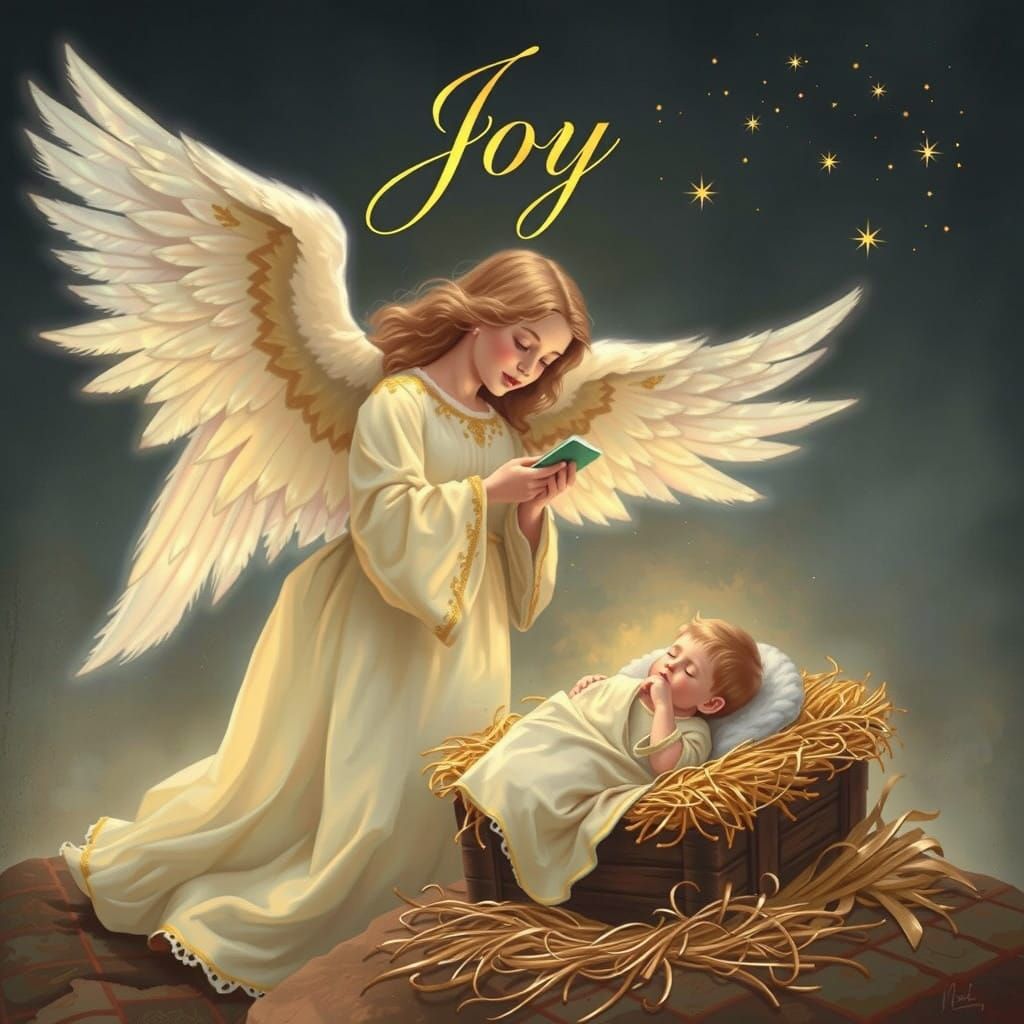 Angel Sings to Baby Jesus in Serene Manger Scene