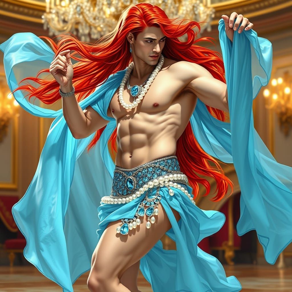 Elegant Ice Blue Dancer in a Vibrant Ballroom