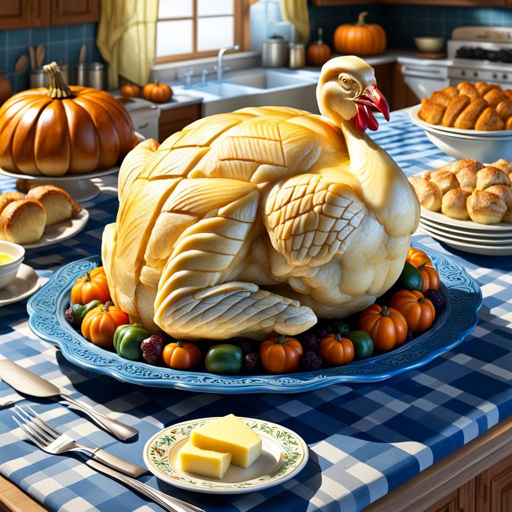 Butter Turkey Centerpiece in Country Kitchen