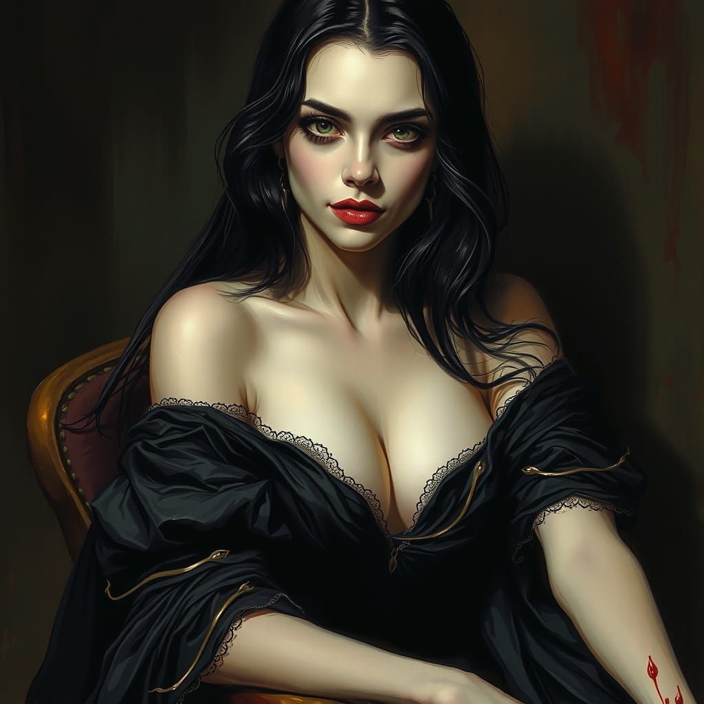 Enigmatic Vampire Queen in Dramatic Chiaroscuro Style