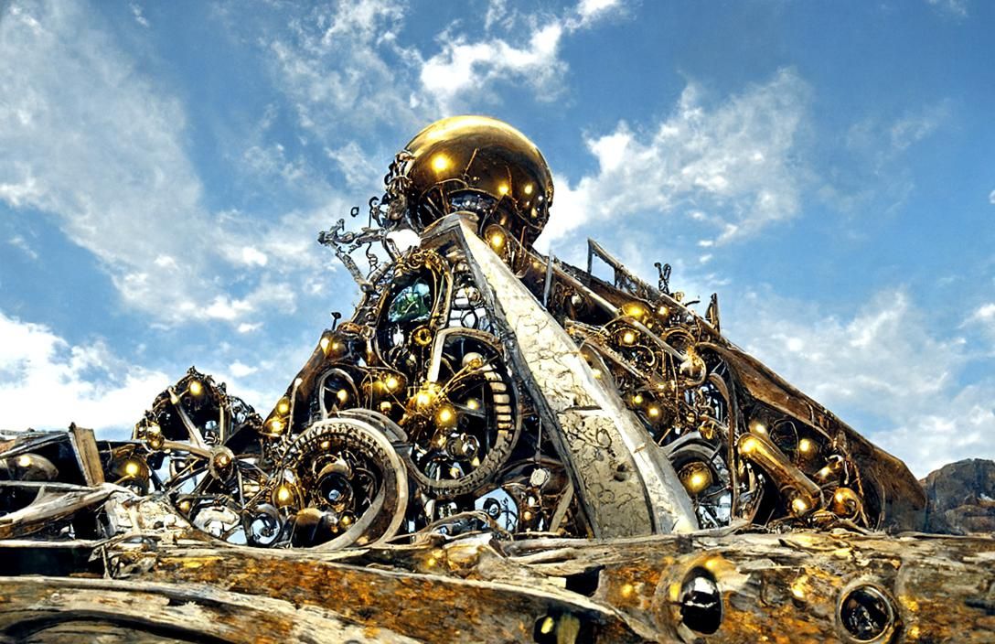 Steampunk Clockwork Staircase in Mountain Cave