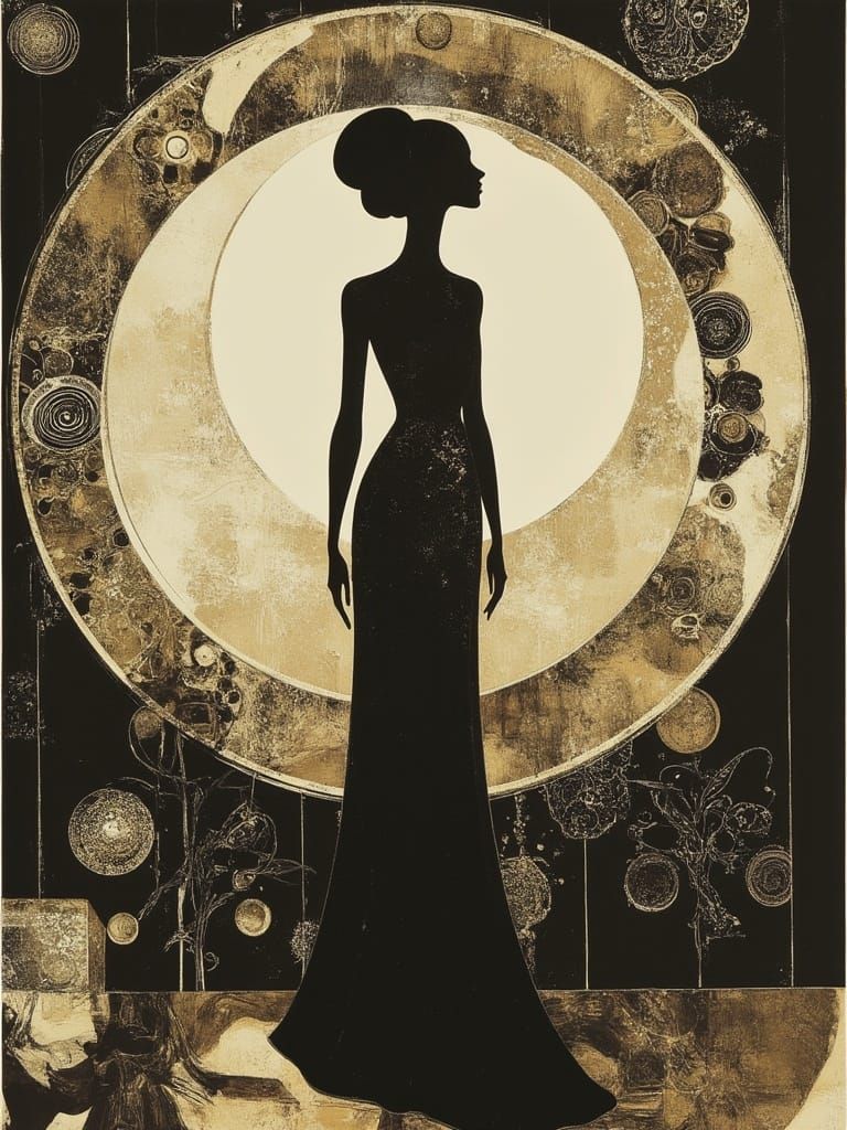 Surreal Art Deco Goddess Enveloped in Golden Splendor
