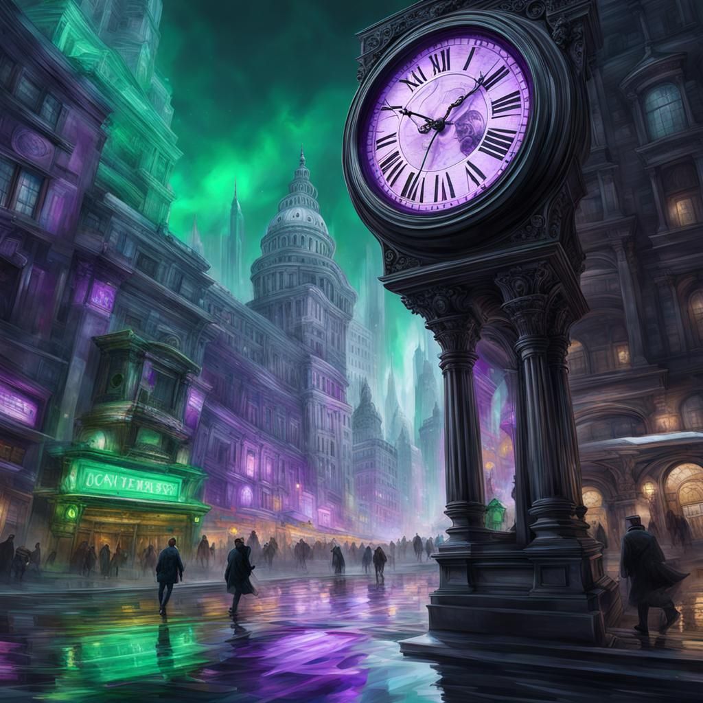 Cyberpunk City in Clockwork Crystal: Hyperrealistic Splash A...