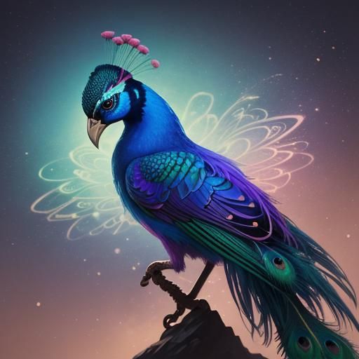 Fantasy Woman with Peacock Feathers in Digital Art