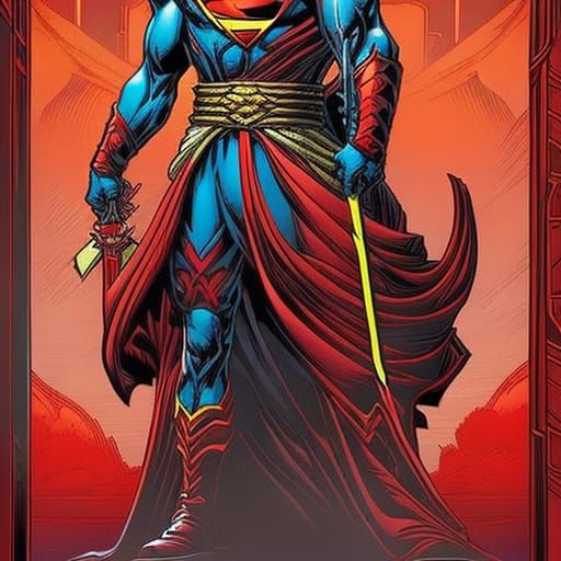 Samurai Superman in Comic Book Art Style