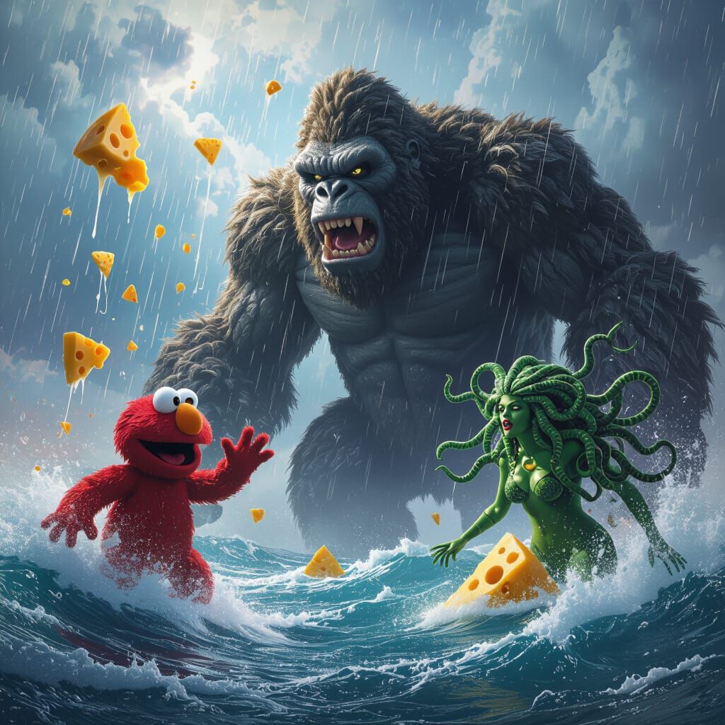 Cursed Elmo & King Kong in Chaotic Ocean with Jupiter Monste...