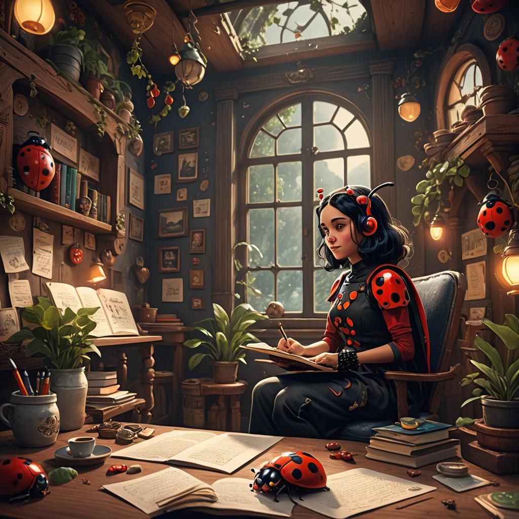 Cozy Home Scene with Grandfather and Ladybug