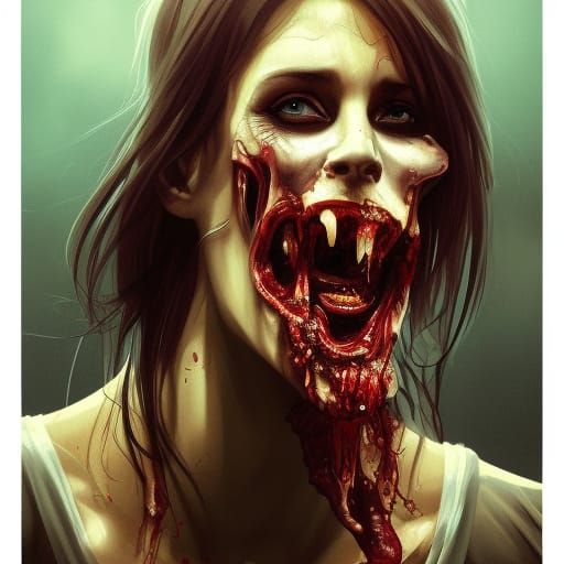 Zombie Feast at Night: Hyperdetailed Artstation Portrait