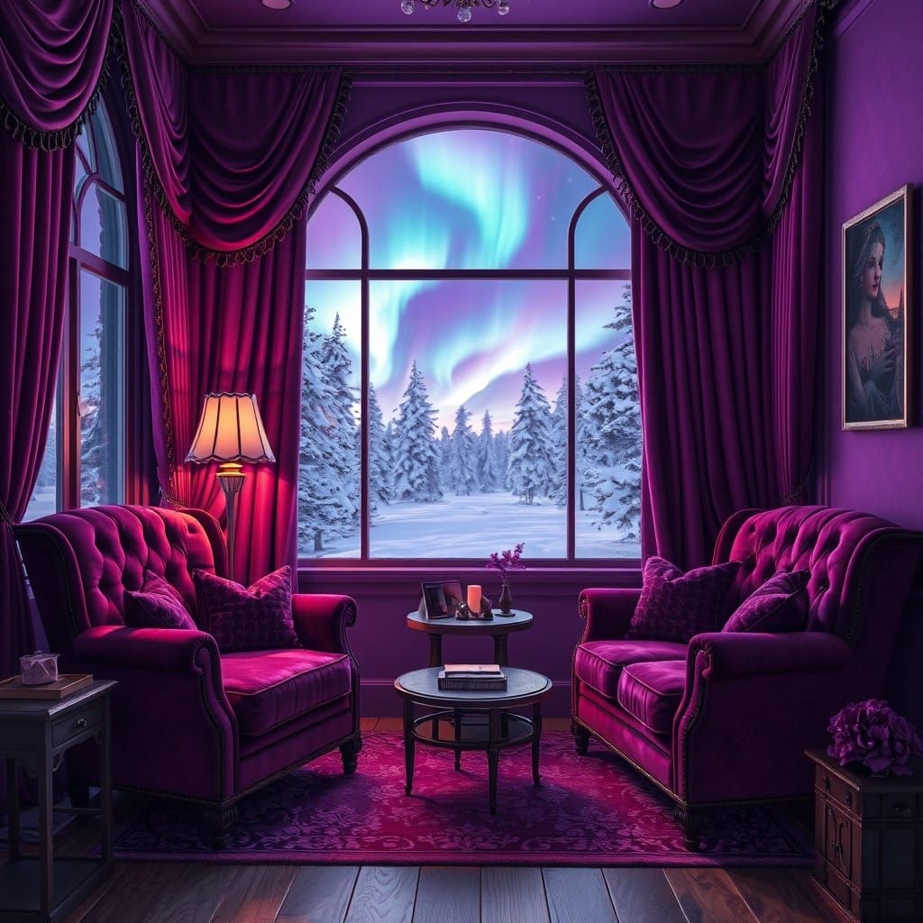 Dreamlike Aurora Borealis Sitting Room with Rich Velvet and ...