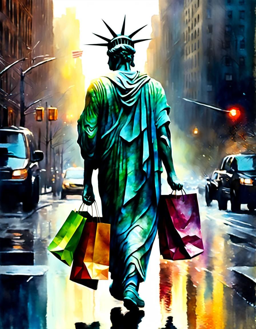 Statue of Liberty Shopping in New York: Watercolor