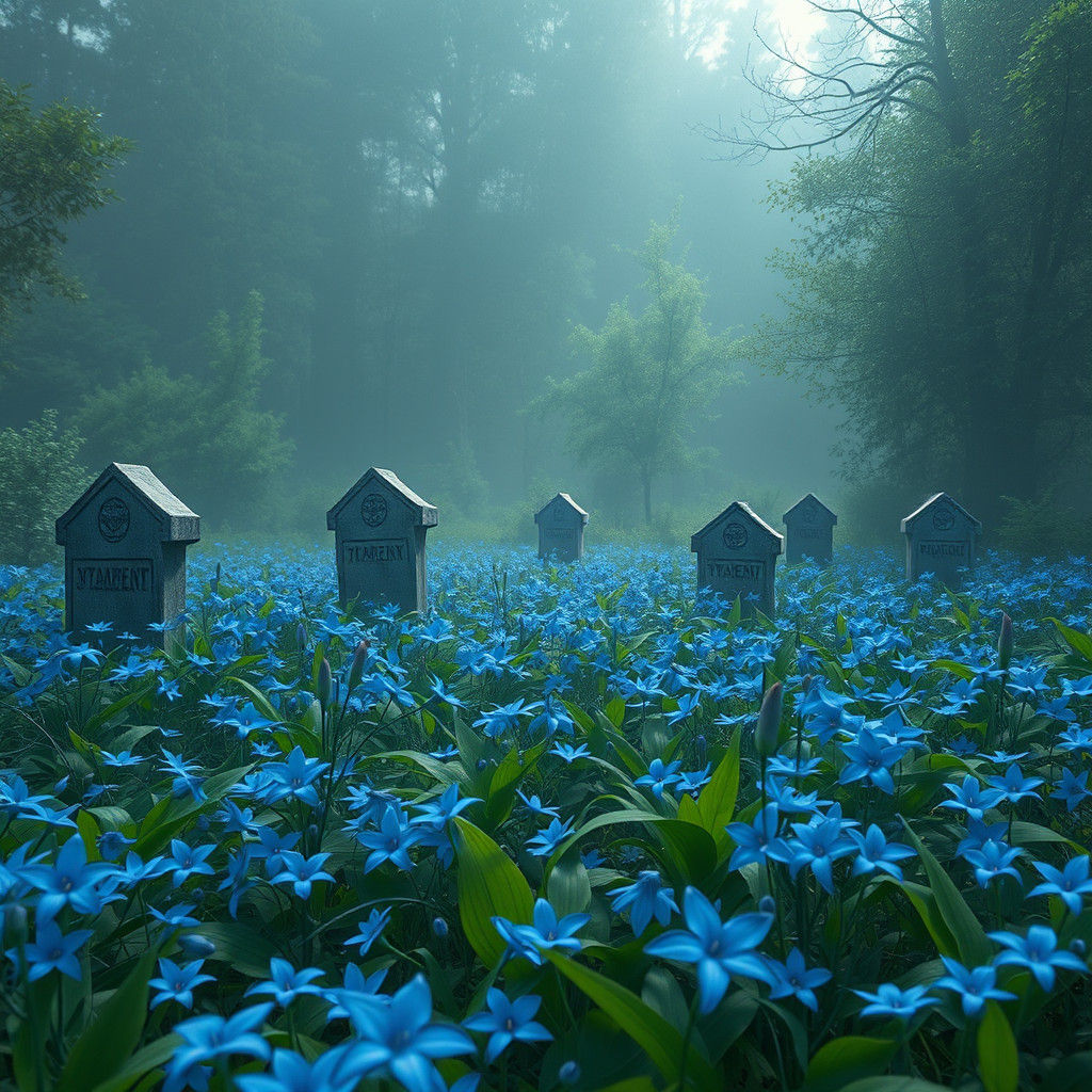 Blue Spider Lilies Enveloping Unmarked Graves