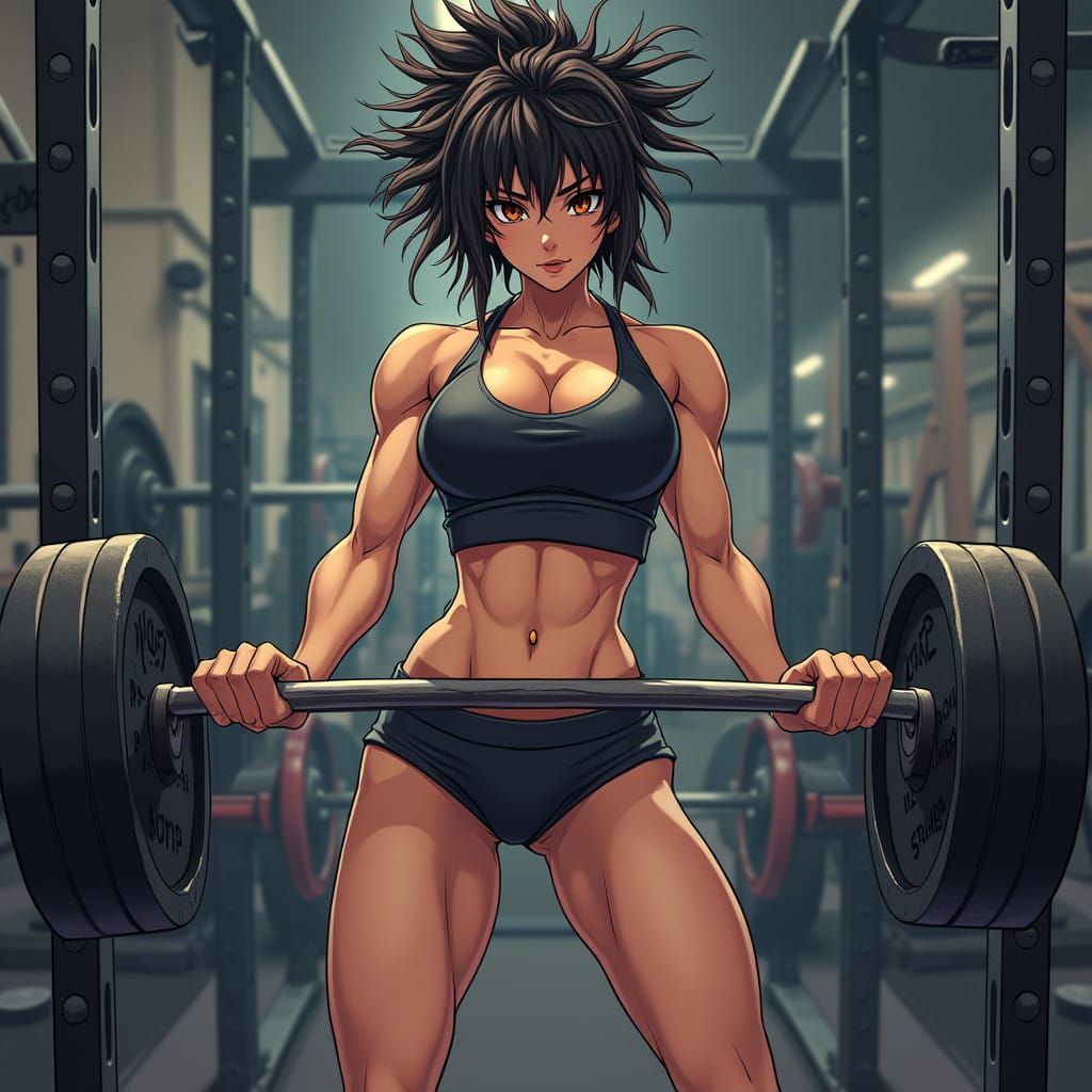 Anime-Inspired Gym Scene of a Powerful Young Athlete