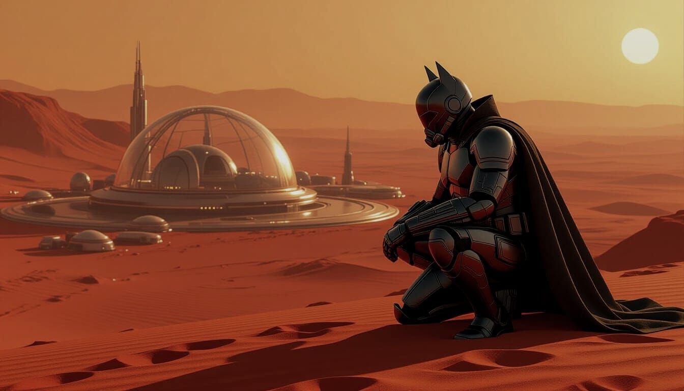 Batman Investigates Martian Colony from Cliff