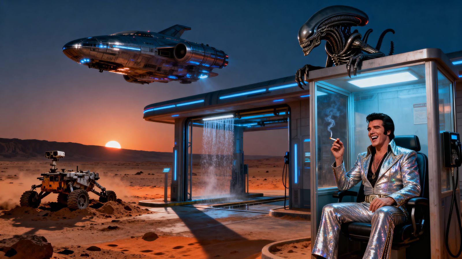 Mars Cydonia Carwash with Xenomorph and Elvis