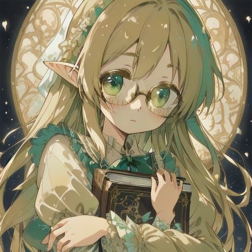 Anime Elf Girl Portrait in Watercolor Style