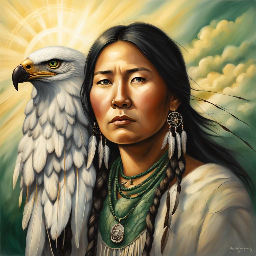 Portrait of Inuit Woman with Dream Catcher