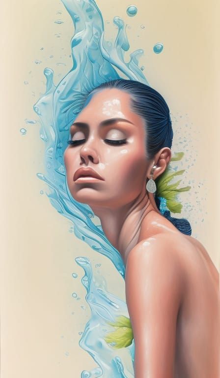 Hispanic Woman Merging with Tropical Waters