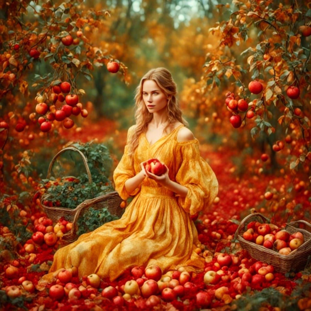 Woman with Apple in Impressionist Style