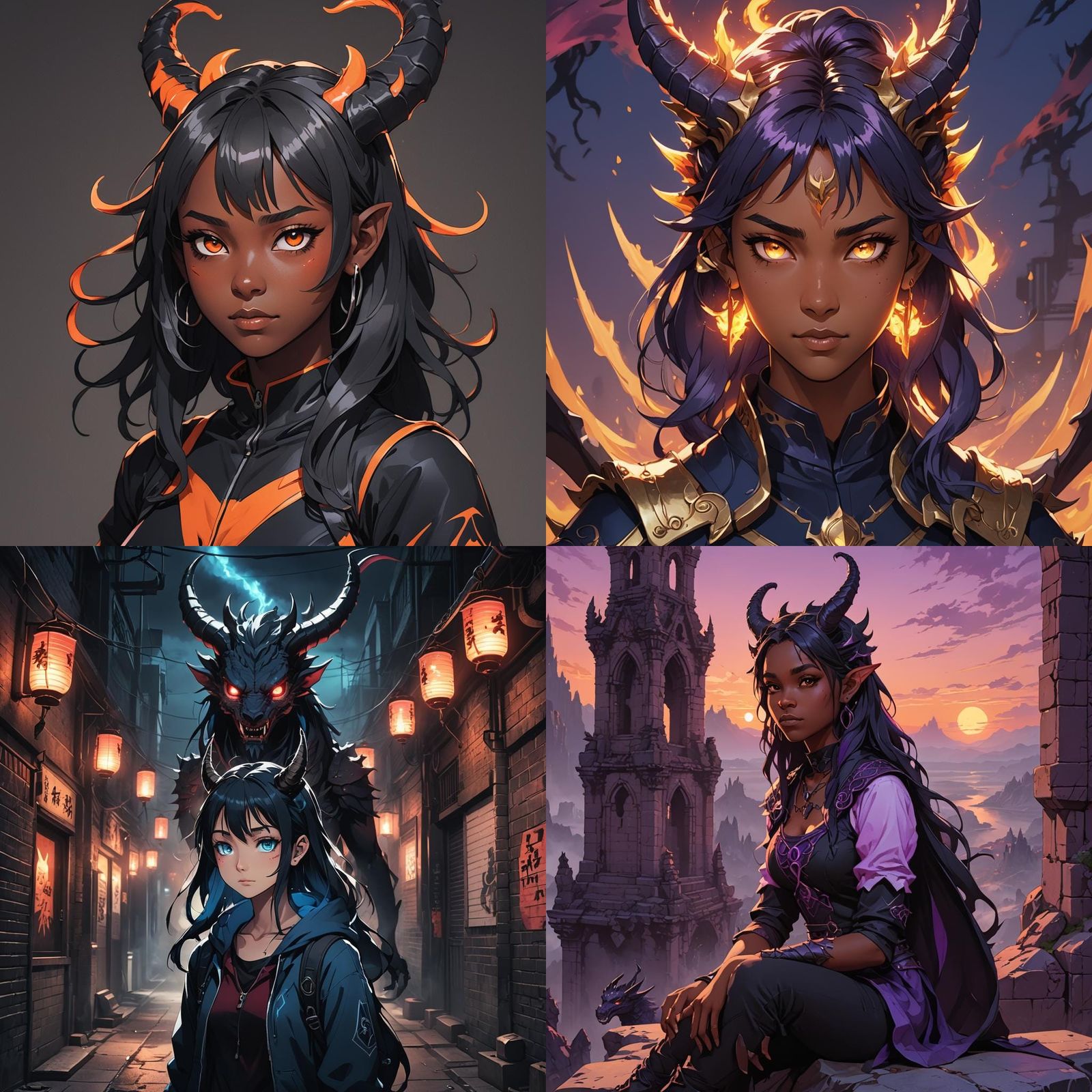 Demon Girl with Dragon Horns in Anime Style