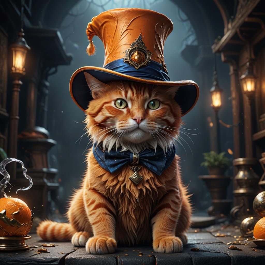 Feline Magician in Vibrant Fantasy World