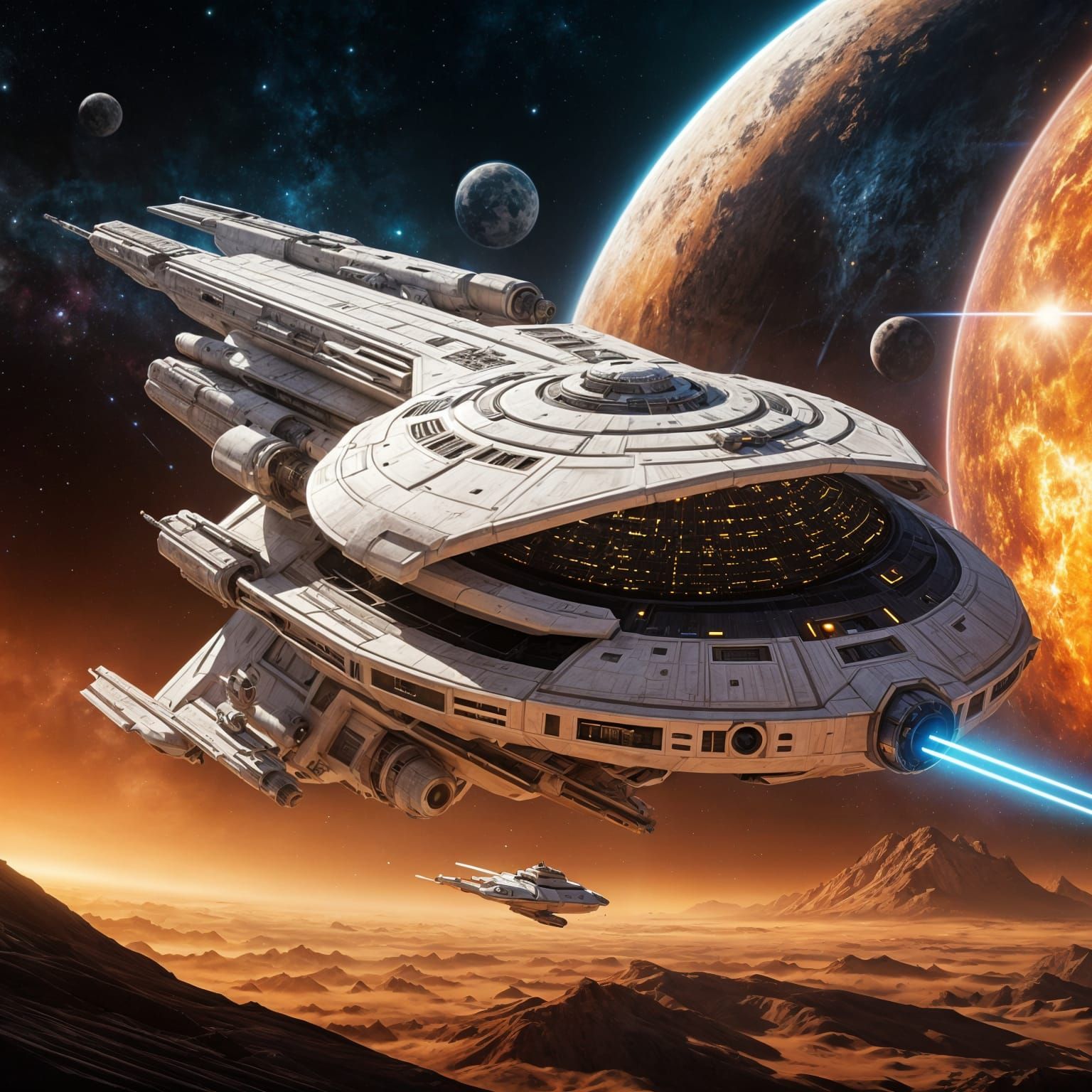 Sleek Spaceship Soaring Through Deep Space