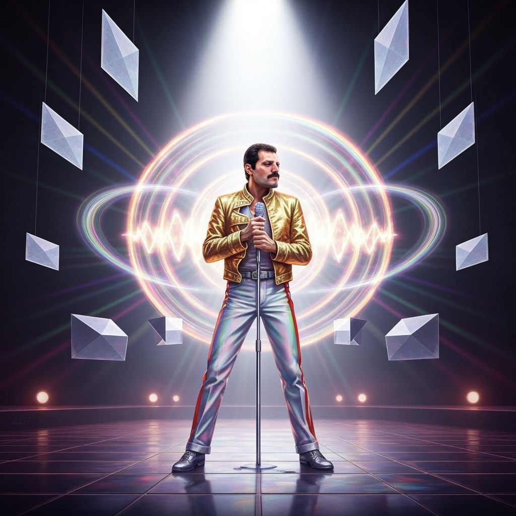Freddie Mercury on Stage with Sound Waves in Hyperrealistic ...