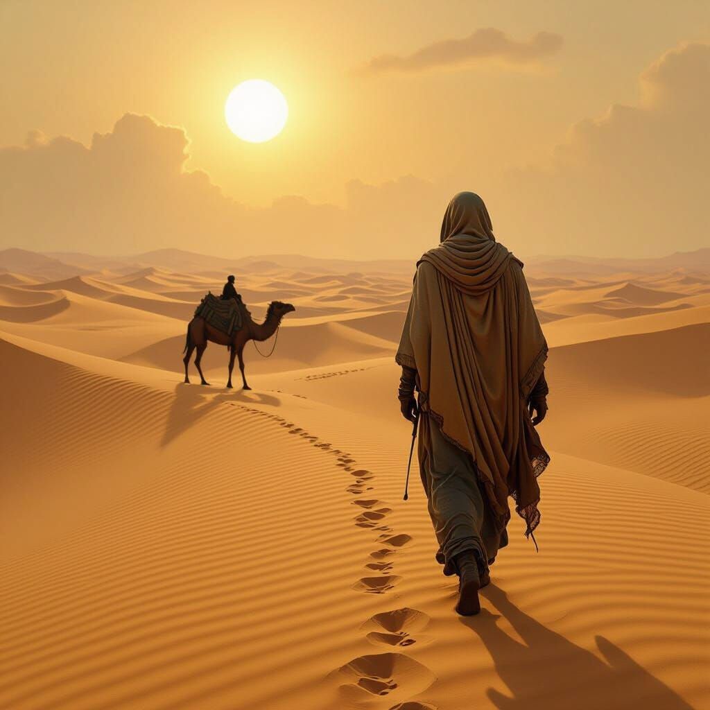 Desert Journey: Hyperrealistic Sand Dunes Under Scorching Su...