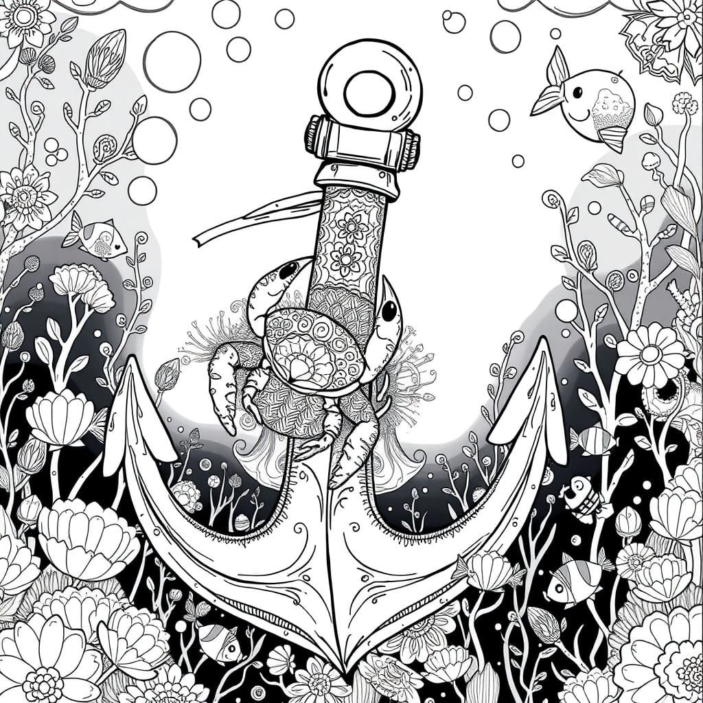 Whimsical Underwater World in Intricate Black and White Line...