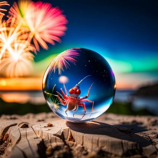 Glass Orb: Chibi Shrimp in an American Landscape