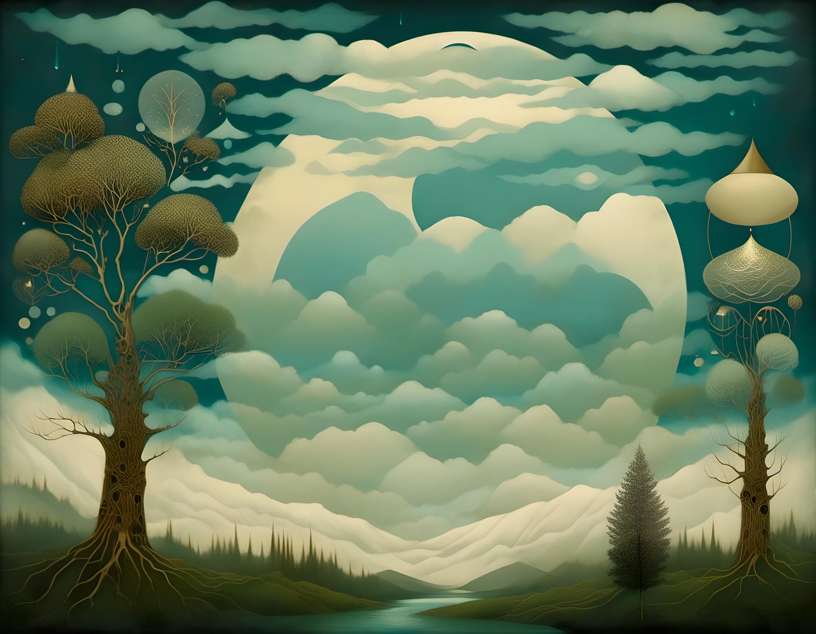 Ethereal Druids in Dreamlike Cloudscape